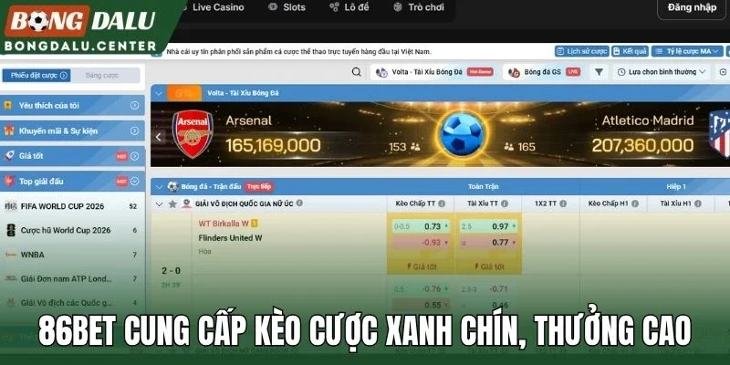 86Bet cung cấp kèo cược xanh chín, thưởng cao