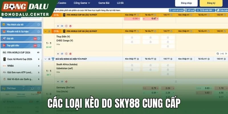 Các loại kèo do Sky88 cung cấp