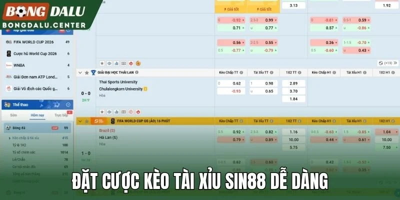 Đặt cược kèo tài xỉu Sin88 dễ dàng