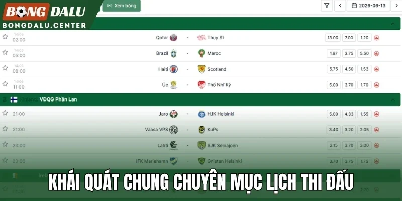 Khái quát chung chuyên mục lịch thi đấu