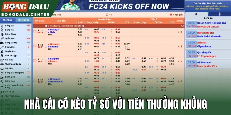 Nhà cái có kèo tỷ số với tiền thưởng khủng