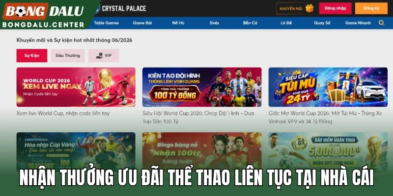 Nhận thưởng ưu đãi thể thao liên tục tại nhà cái