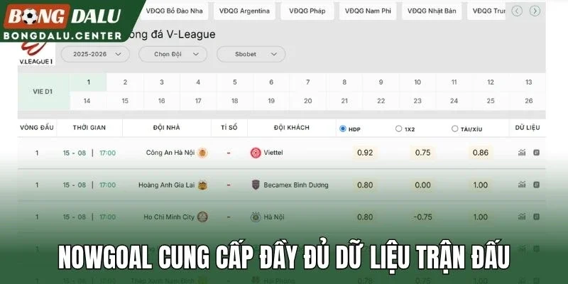 Nowgoal cung cấp đầy đủ dữ liệu trận đấu
