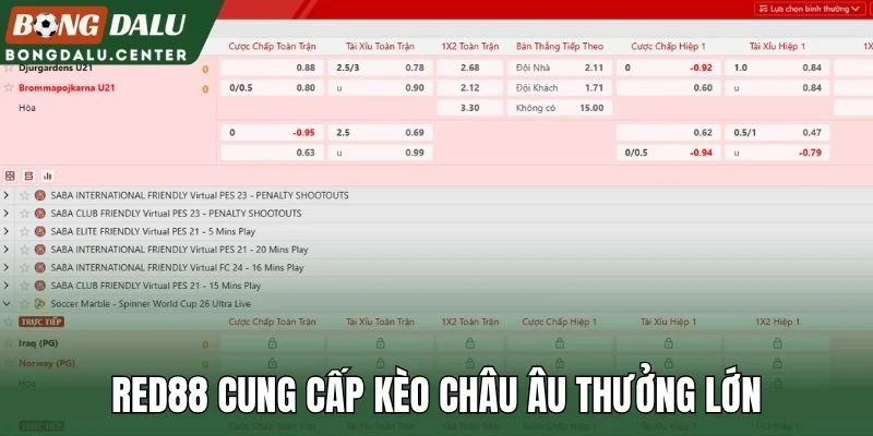 Red88 cung cấp kèo châu Âu thưởng lớn