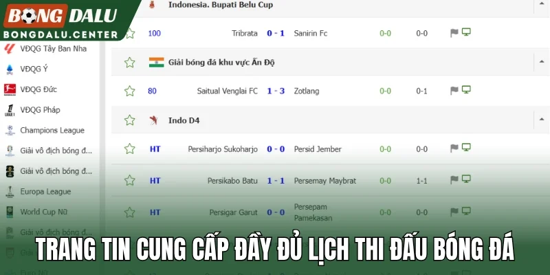 Trang tin cung cấp đầy đủ lịch thi đấu bóng đá