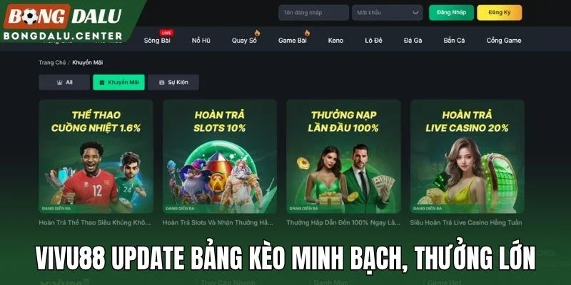 Vivu88 update bảng kèo minh bạch, thưởng lớn