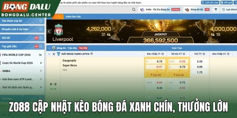 Zo88 cập nhật kèo bóng đá xanh chín, thưởng lớn