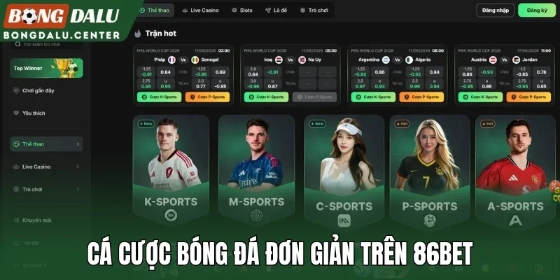 Cá cược bóng đá đơn giản trên 86Bet