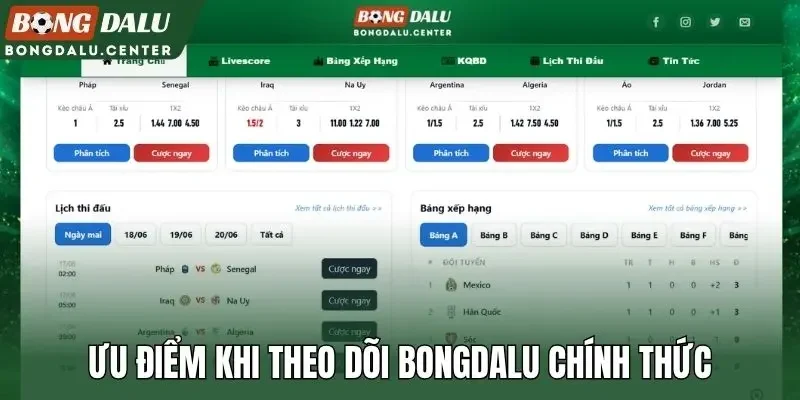 Ưu điểm khi theo dõi Bongdalu chính thức