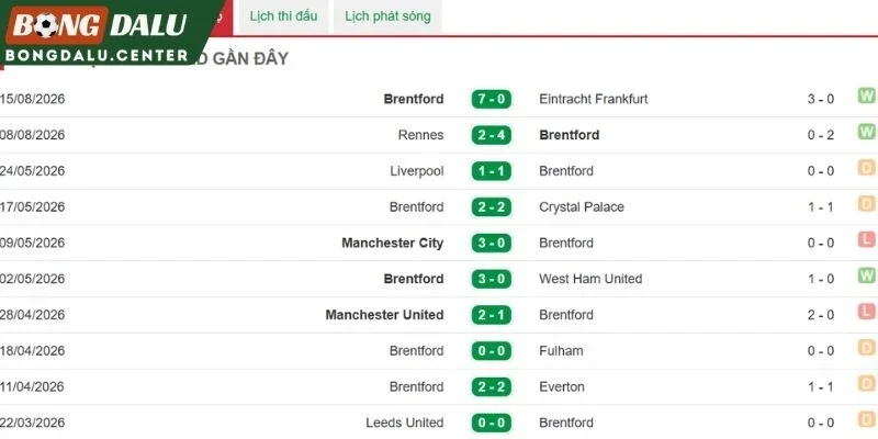 Thành tích thi đấu Brentford thời gian qua